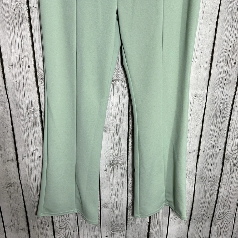 ASOS DESIGN jersey suit low rider baby kick flare pants in sage size 12p